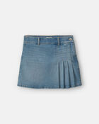 Girls Pleated Denim Skirt - Light Wash, image 1 of 5 slides