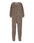 Kid 1-Piece Leopard Fleece Footie Pyjamas, image 1 of 3 slides