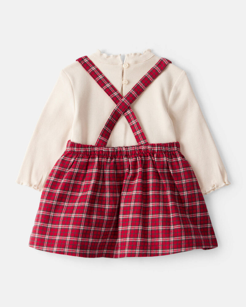 Baby Girl 3-Piece Plaid Print Tee, Skirt & Tight Set - Red, image 3 of 6 slides