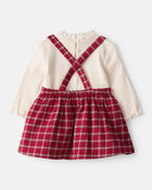 Baby Girl 3-Piece Plaid Print Tee, Skirt & Tight Set - Red, image 3 of 6 slides