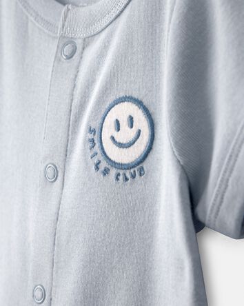 B&eacute;b&eacute; - Barboteuse &agrave; manches courtes &laquo;&nbsp;Smile Club&nbsp;&raquo; - Bleu, 