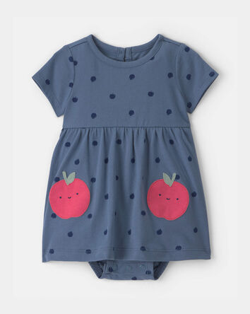 B&eacute;b&eacute; fille - Robe cache-couche &agrave; motif de pomme - Bleu, 