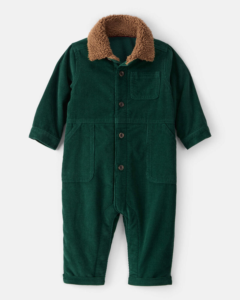 Baby Boy Corduroy Long-Sleeve Jumpsuit - Green, image 1 of 3 slides