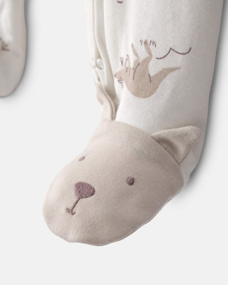 Baby Kangaroo 2-Way Zip 100% Cotton Sleeper - Cream, image 2 of 6 slides