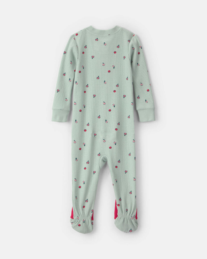Toddler Girl 1-Piece Apple Thermal Snug Fit Footed Pyjama - Green, image 2 of 5 slides