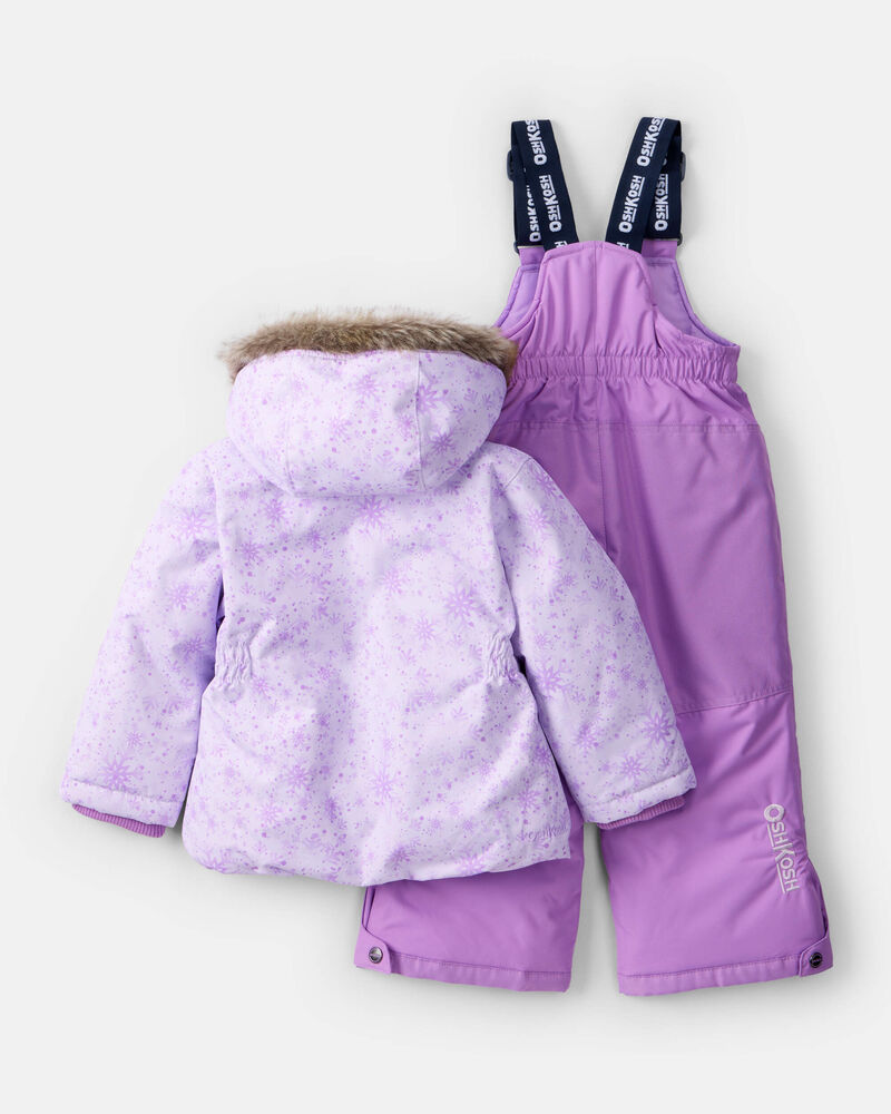 Toddler Girl 2-Piece Taslan Snowflake Print Snowsuit Set - Violet, image 2 of 13 slides