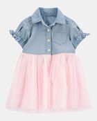 Baby Denim Shirt Dress With Tulle Skirt, image 1 of 4 slides