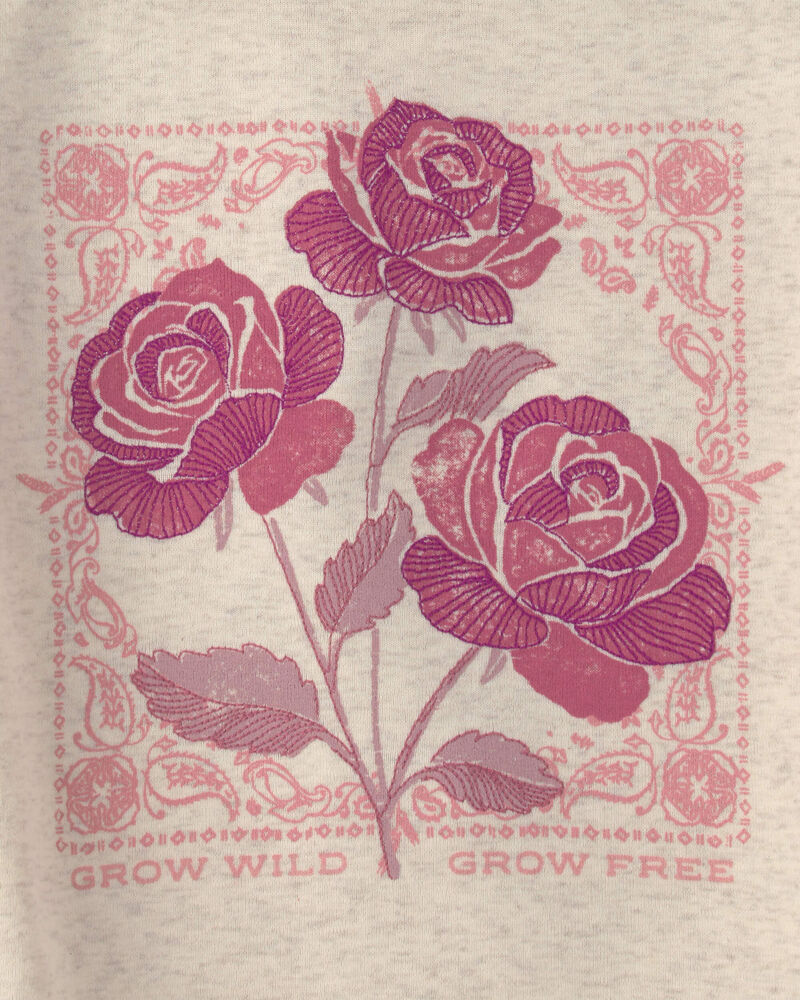 Girls 'Grow Wild Grow Free' Rose Floral Graphic Tee - Cream, image 6 of 7 slides