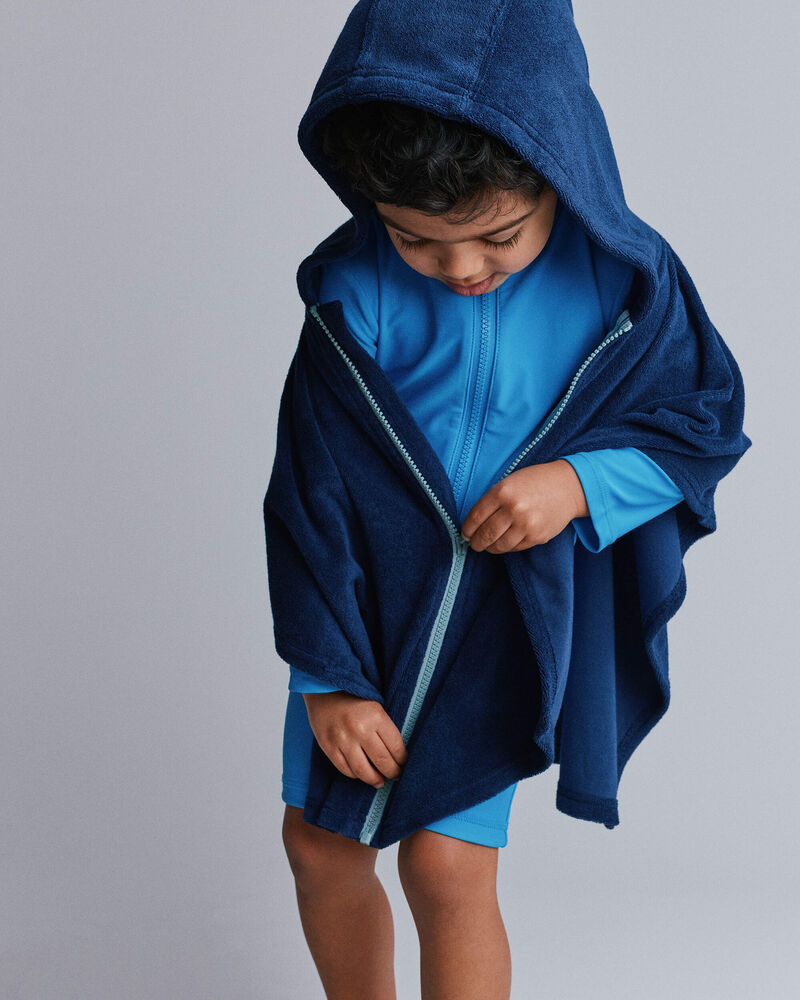 Toddler French-Terry Hooded Poncho Towel - Deep Night, image 1 of 5 slides