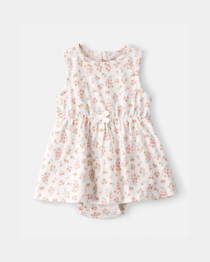 Baby Girl Floral Sleeveless Bodysuit Dress - Ivory, image 1 of 3 slides