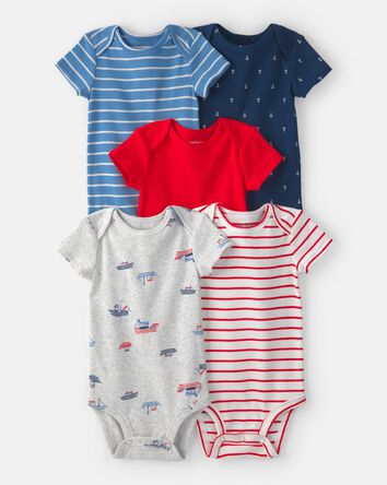 Baby 5-Pack Nautical Multipack Bodysuits - Red/White/Blue, 
