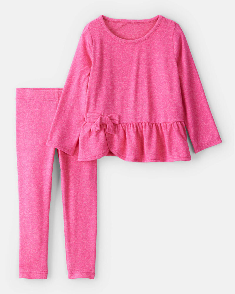 Toddler Girl Bow Peplum Top & Legging Set - Pink, image 1 of 4 slides