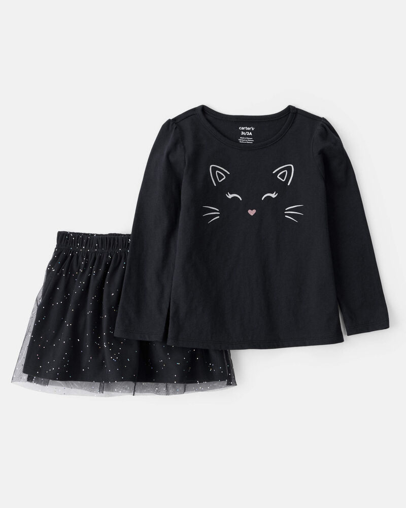 Tout-petit Ensemble 2 pièces pour Halloween t-shirt à chat et jupe-short en tulle, image 1 sur 6 diapositives
