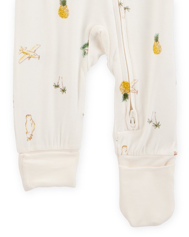 Baby Girl Tropical Print 2-Way Zip PurelySoft Convertible Foot Sleeper Pyjamas - Ivory, image 3 of 7 slides