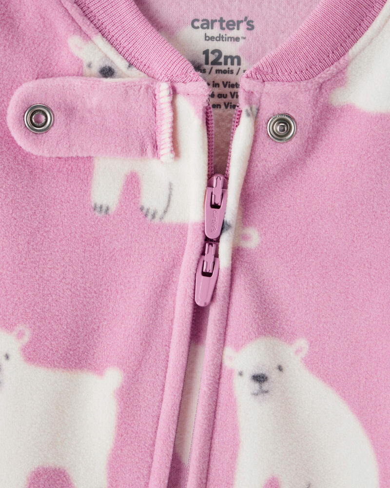 Baby Girl 1-Piece Polar Bear Fleece Footie Pyjama - Pink, image 2 of 5 slides