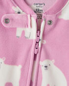 Baby Girl 1-Piece Polar Bear Fleece Footie Pyjama - Pink, image 2 of 5 slides
