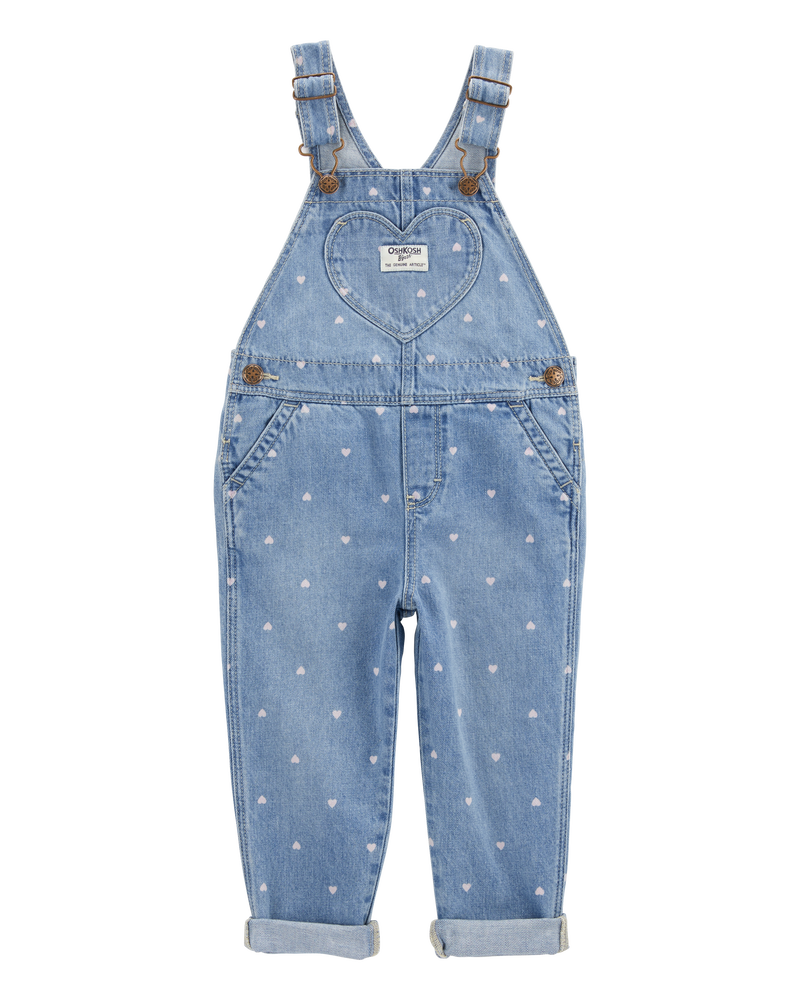 Tout-petit Salopette en denim tricoté à motifs de cœurs - Bleu, image 1 sur 5 diapositives