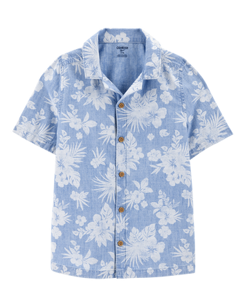 Kid Chambray Tropical Print Button-Front Shirt-Blue, 