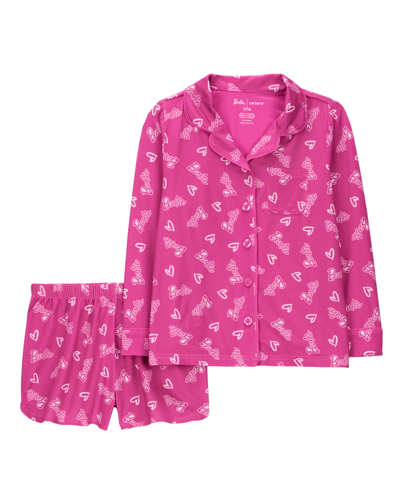 Enfant Pyjama 2 pièces décontracté à boutons imprimé de Barbie - Rose, image 1 sur 3 diapositives