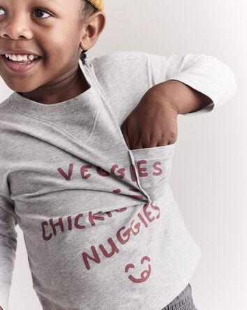 Toddler Chicken Nuggies Long-Sleeve Pocket Graphic Tee - Heather Grey, 