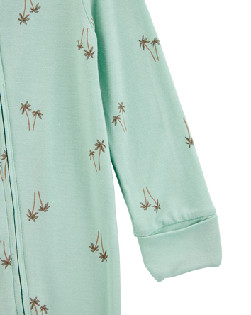 Baby Palm Tree Print 2-Way Zip PurelySoft Convertible Foot Sleeper Pyjamas - Mint, 