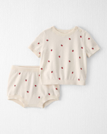 B&eacute;b&eacute; fille - Ensemble 2 pi&egrave;ces chandail en coton biologique, cr&egrave;me et baies, 