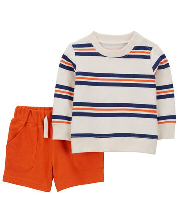 2-Piece Striped Sweatshirt & Short Set, 
