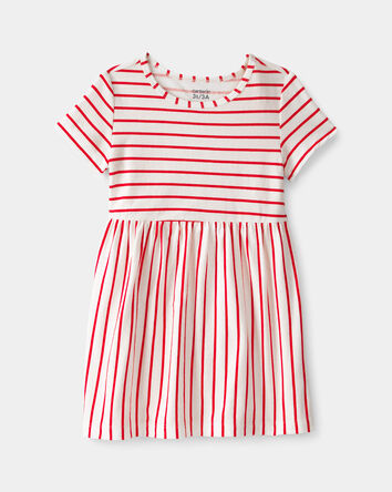 Tout-petit fille - Robe &agrave; manches courtes &agrave; rayures - Rouge/Ivoire, 
