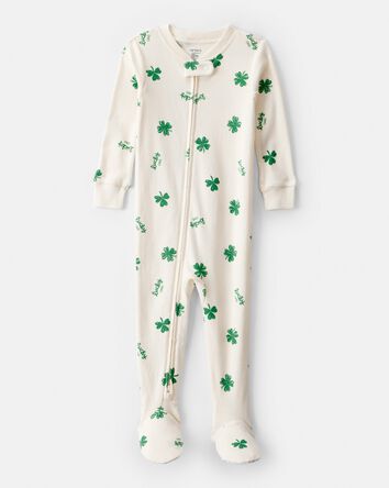 Baby St. Patrick's Day 100% Cotton Loose Fit 2-Way Zip Footie 1-Piece Pyjamas - Ivory, 