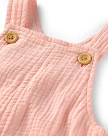 Baby Girl Gauze Sleeveless Shortall in Pink, 