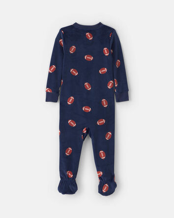 B&eacute;b&eacute; gar&ccedil;on - Pyjama ajust&eacute; 1 pi&egrave;ce &agrave; pieds en DreamPlush avec fermeture &agrave; glissi&egrave;re double sens &agrave; motif football - Bleu marine, 