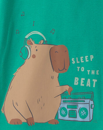 Toddler Boy Capybara 100% Cotton 4-Piece Pyjama Set - Green/Ivory, 