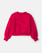 Girls Bow Pullover Sweatshirt - Red, image 1 of 3 slides