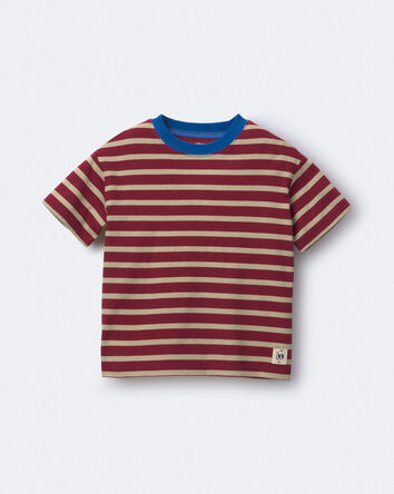 Toddler Boy Relaxed Tee in Stripes - Burgundy, 