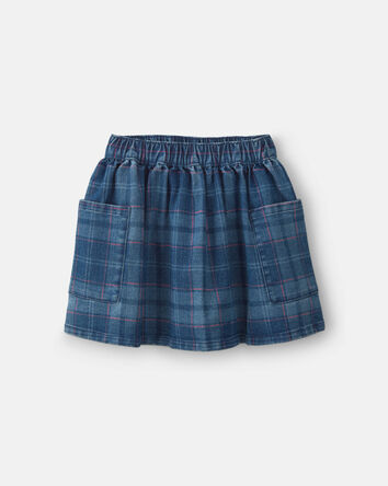 Filles - Jupe en denim &agrave; carreaux - D&eacute;lav&eacute; fonc&eacute;, 