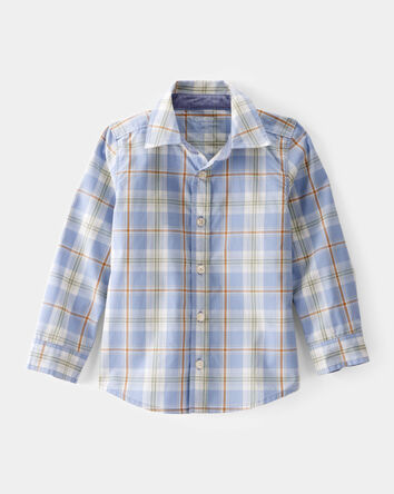 Toddler Poplin Plaid Button-Front Shirt  -Blue/Orange/White, 