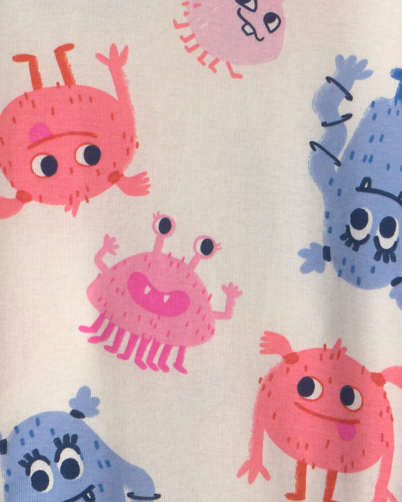Tout-petit fille - Pyjama ajust&eacute; 4 pi&egrave;ces en 100 % coton &agrave; motif monstre - Bleu/Cr&egrave;me, image 4 sur 5 diapositives