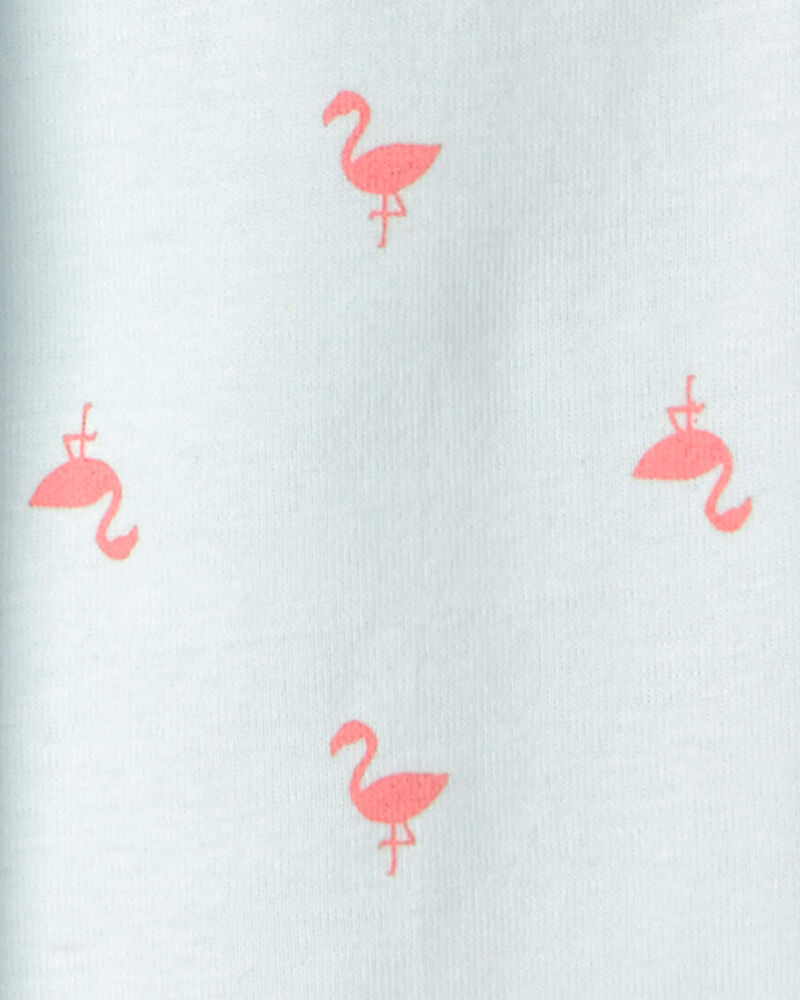 Girls Flamingo 100% Cotton Short-Sleeve Snug Fit 4-Piece pyjama Set - Pink/Blue, image 4 of 5 slides