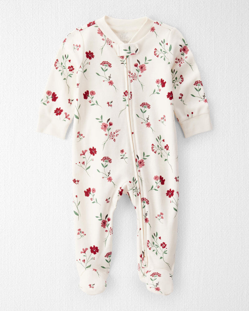 B&eacute;b&eacute; fille - Grenouill&egrave;re en coton biologique &agrave; motif Vallon de rosiers sauvages, image 1 sur 4 diapositives
