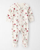 B&eacute;b&eacute; fille - Grenouill&egrave;re en coton biologique &agrave; motif Vallon de rosiers sauvages, image 1 sur 4 diapositives