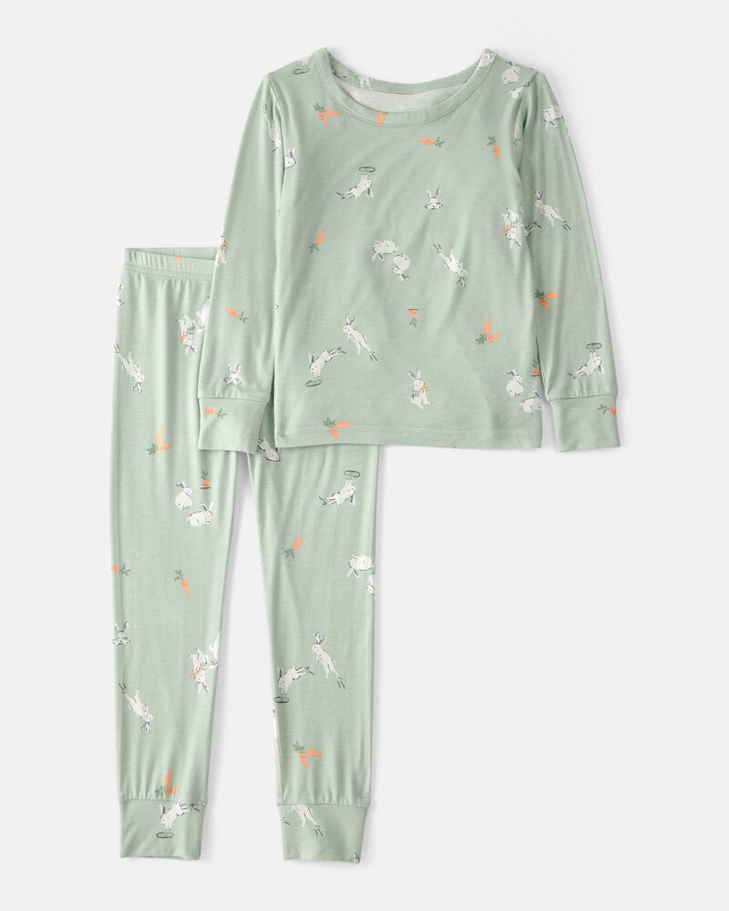 Toddler Bunny PurelySoft 2-Piece Pyjama Set - Green, image 1 of 7 slides