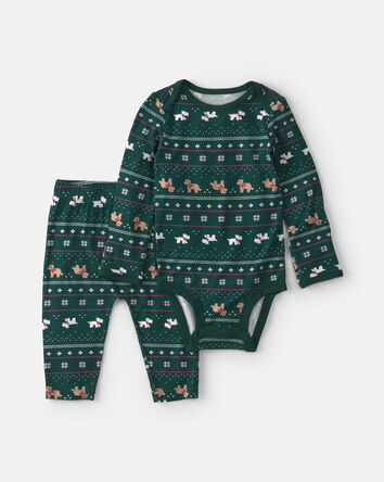 Baby 2-Piece Fair Isle PurelySoft&trade; Long-Sleeve Bodysuit & Pant Set - Green, 