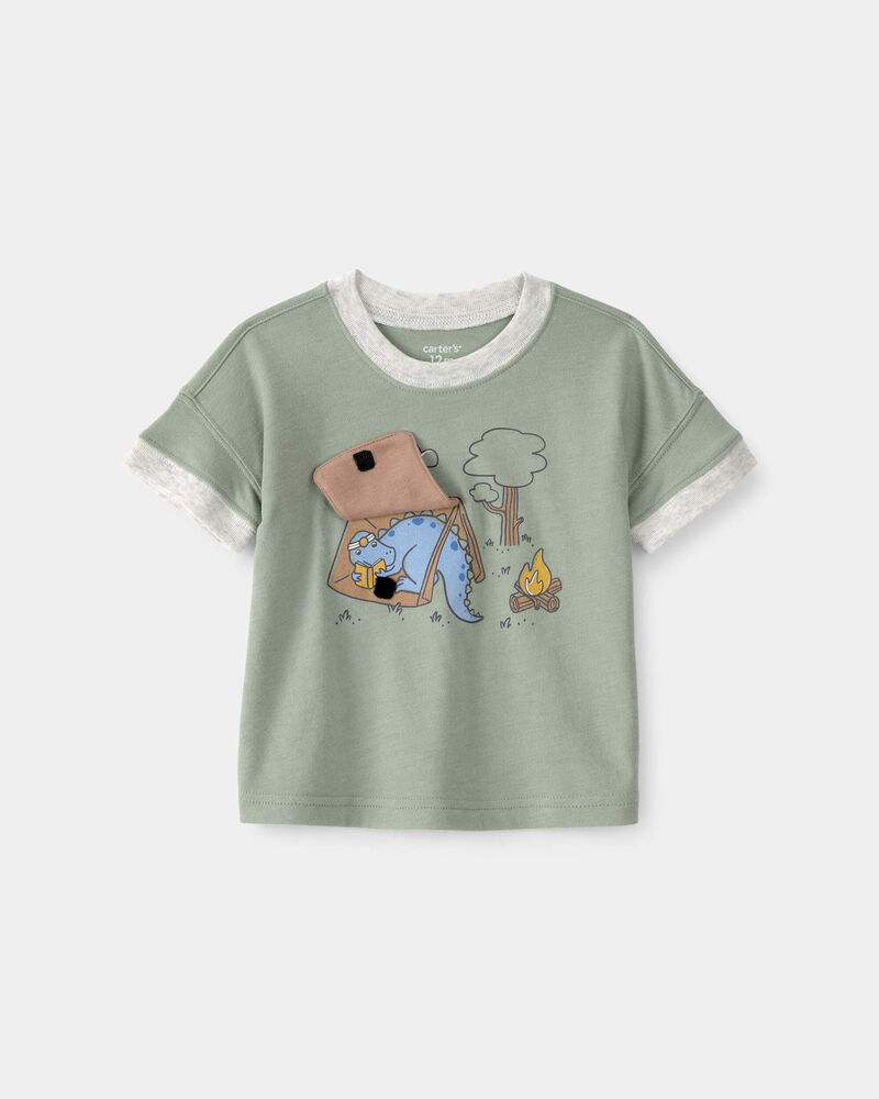 B&eacute;b&eacute; gar&ccedil;on - T-shirt &agrave; imprim&eacute; dinosaure en camping - Vert, image 2 sur 4 diapositives