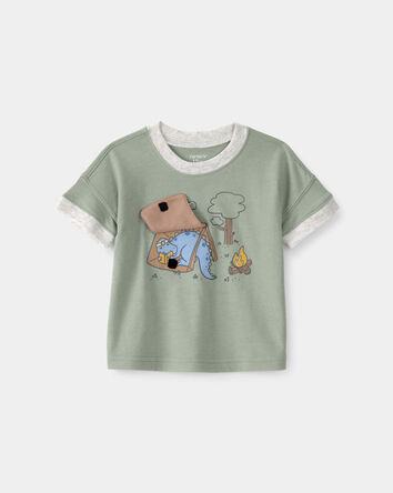 B&eacute;b&eacute; gar&ccedil;on - T-shirt &agrave; imprim&eacute; dinosaure en camping - Vert, 