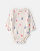Baby Girl Monster Long-Sleeve Graphic Bodysuit - Cream, image 1 of 5 slides