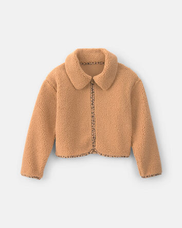 Filles - Manteau en molleton teddy &agrave; motif l&eacute;opard &ndash; Brun, 