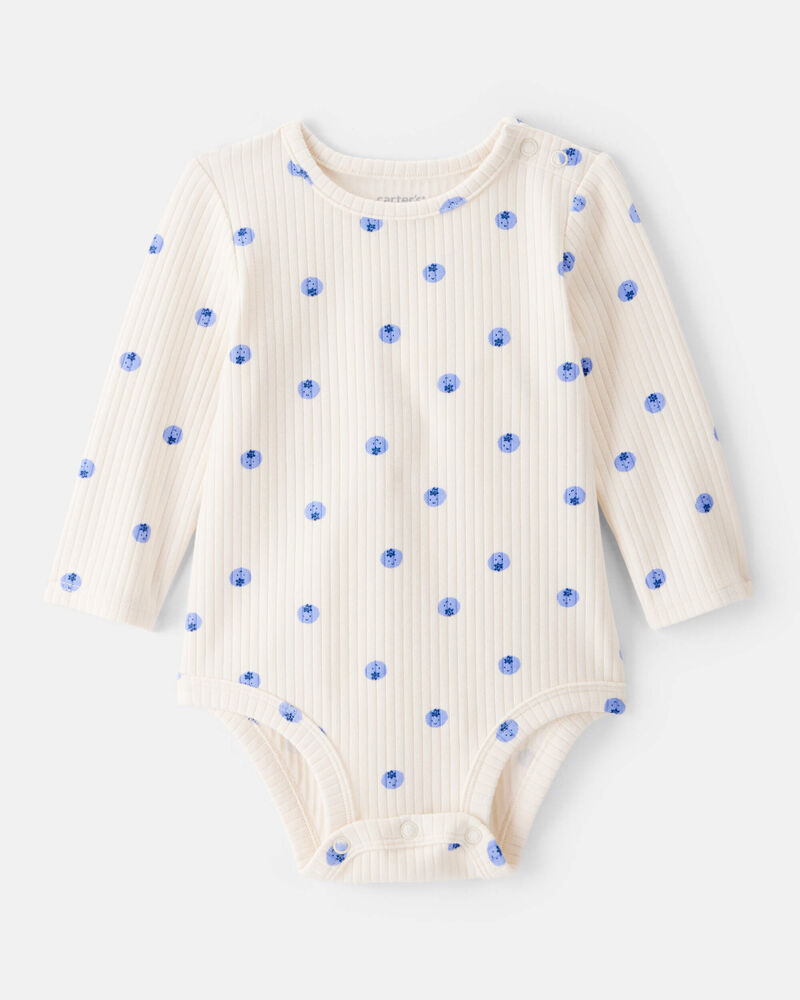 Baby Girl Blueberry Print Long-Sleeve Fashion Bodysuit - White, image 1 of 3 slides