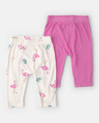 B&eacute;b&eacute; fille - Emballage 2 pantalons &agrave; enfiler PurelySoft, flamant - Rose/Ivoire, image 1 sur 5 diapositives