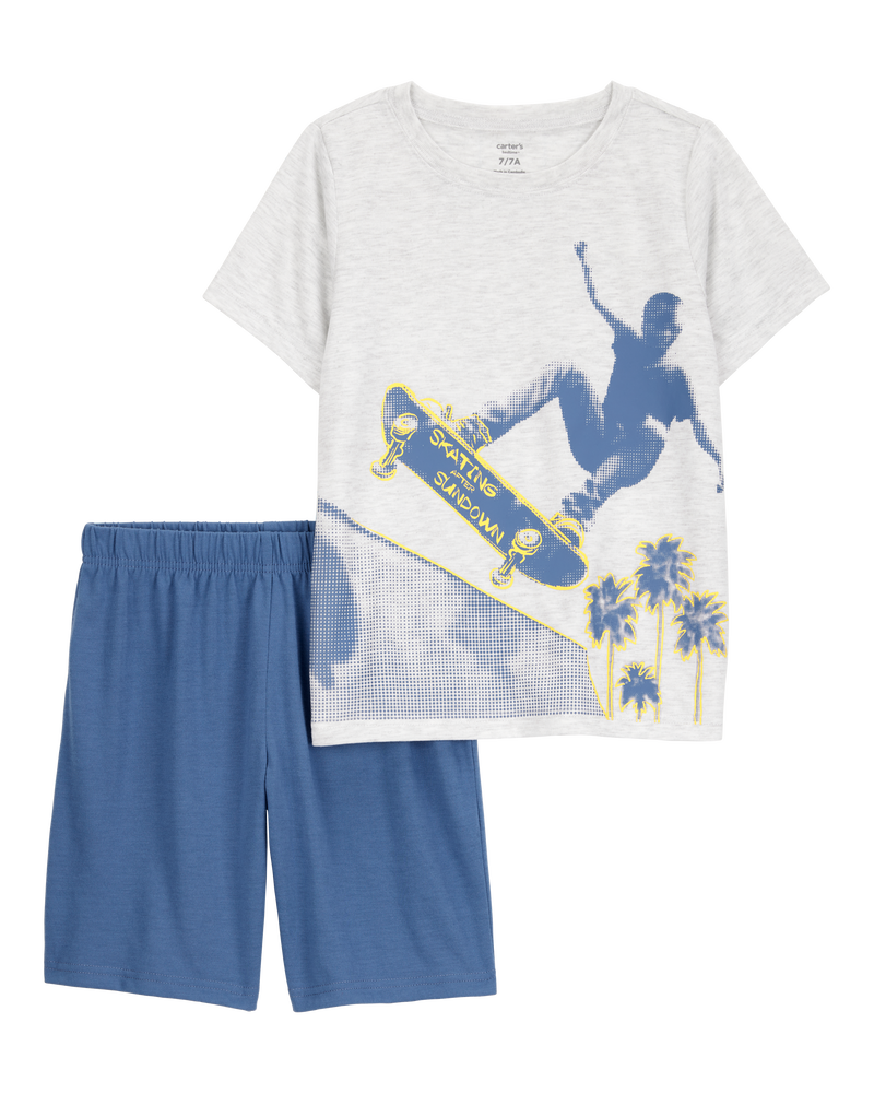 Boys Skateboard Print Loose Fit 2-Piece Pyjamas, image 1 of 3 slides