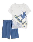 Boys Skateboard Print Loose Fit 2-Piece Pyjamas, image 1 of 3 slides